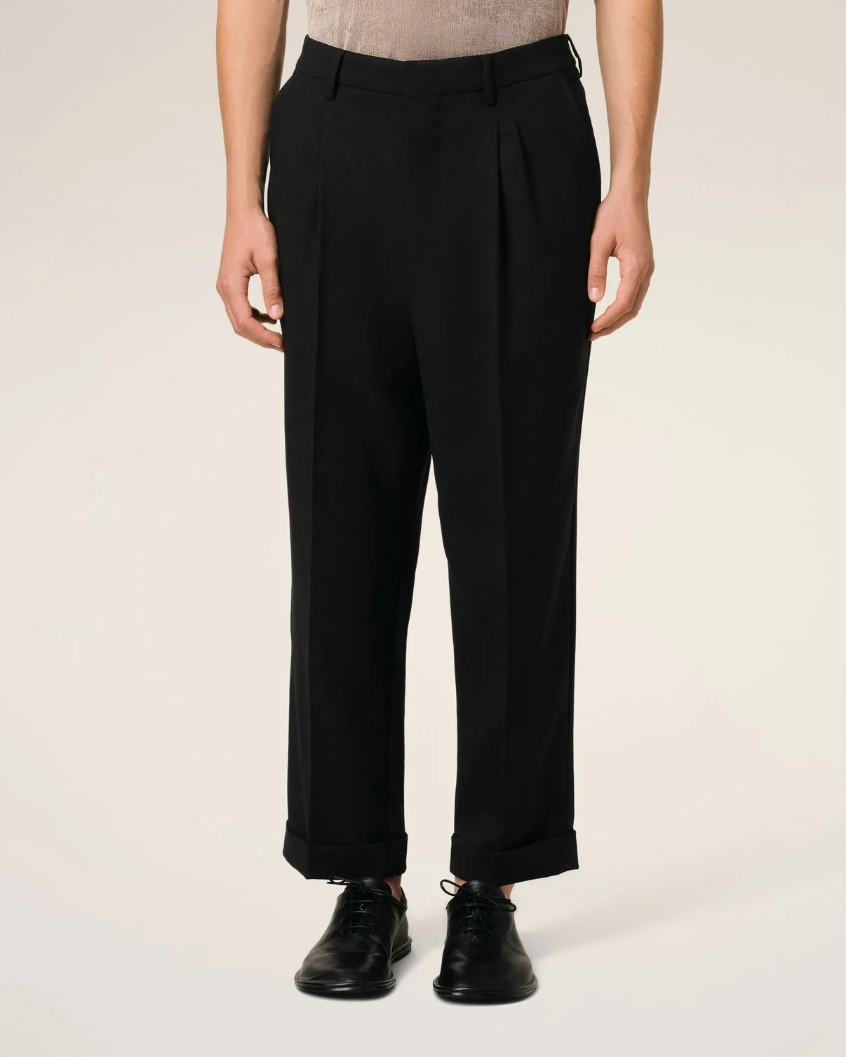 Black Wool Carrot Fit Pants
