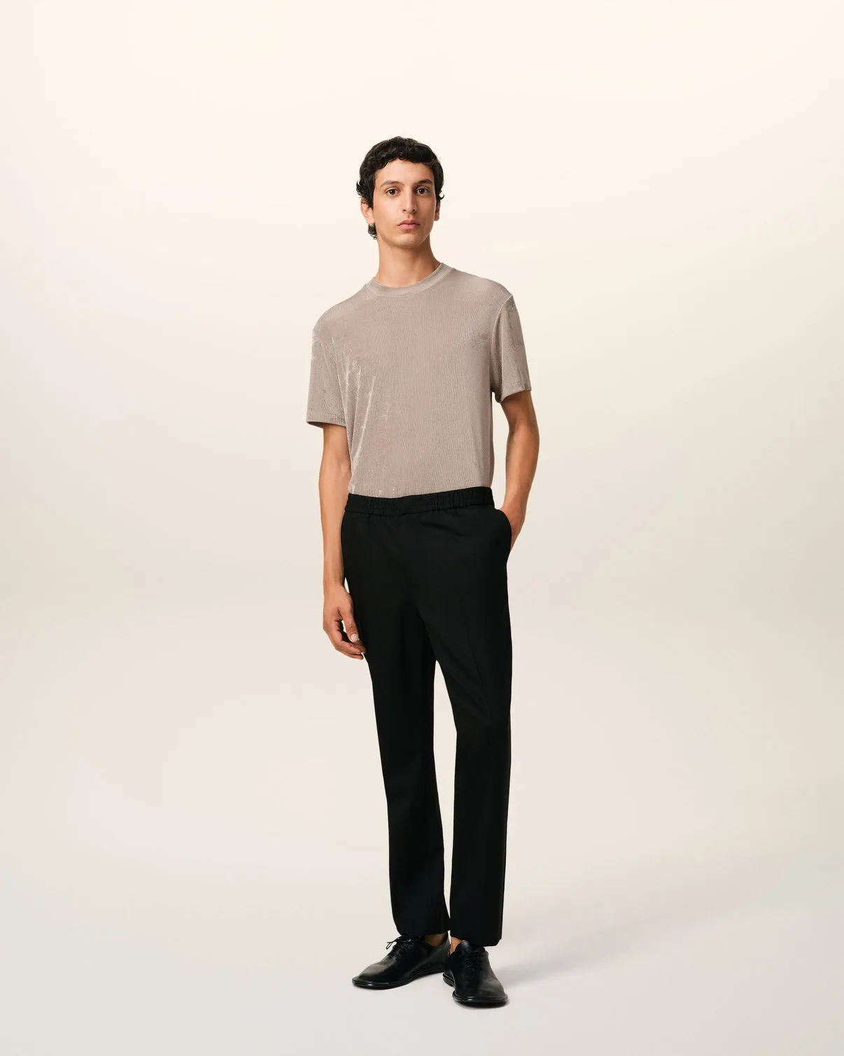 Black Wool Elasticated Waist Pants