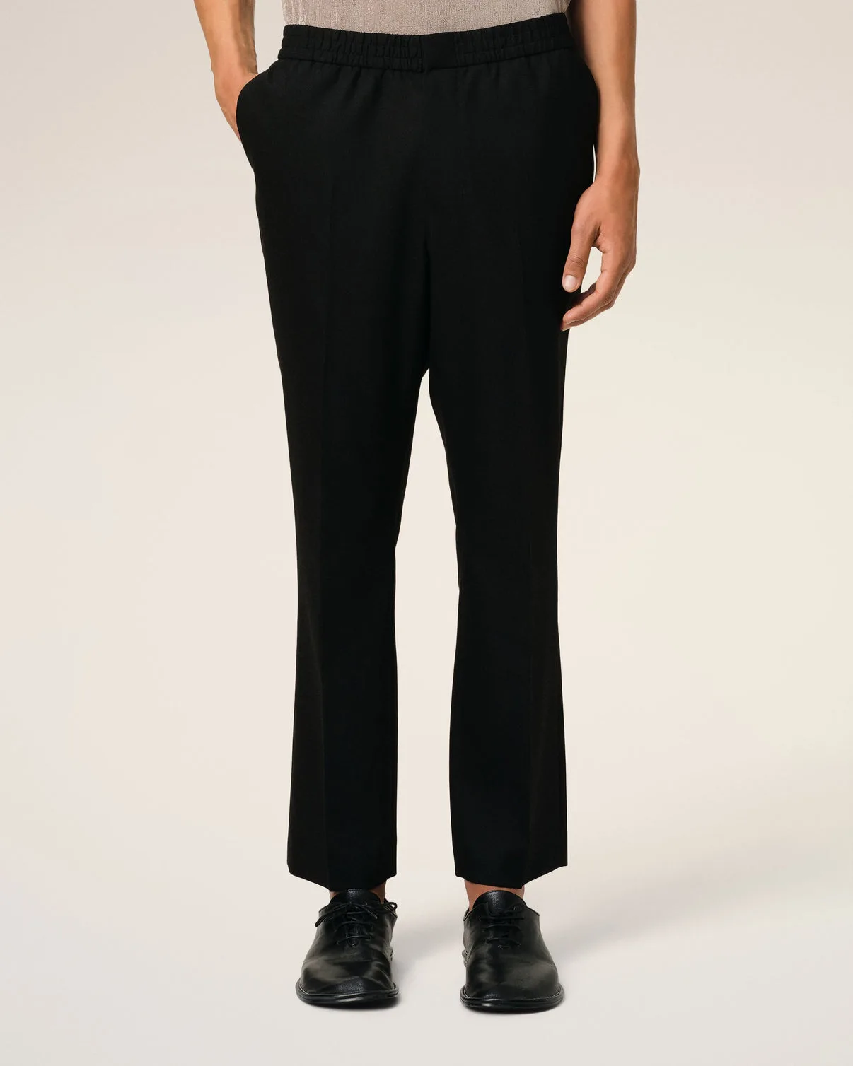 Black Wool Elasticated Waist Pants