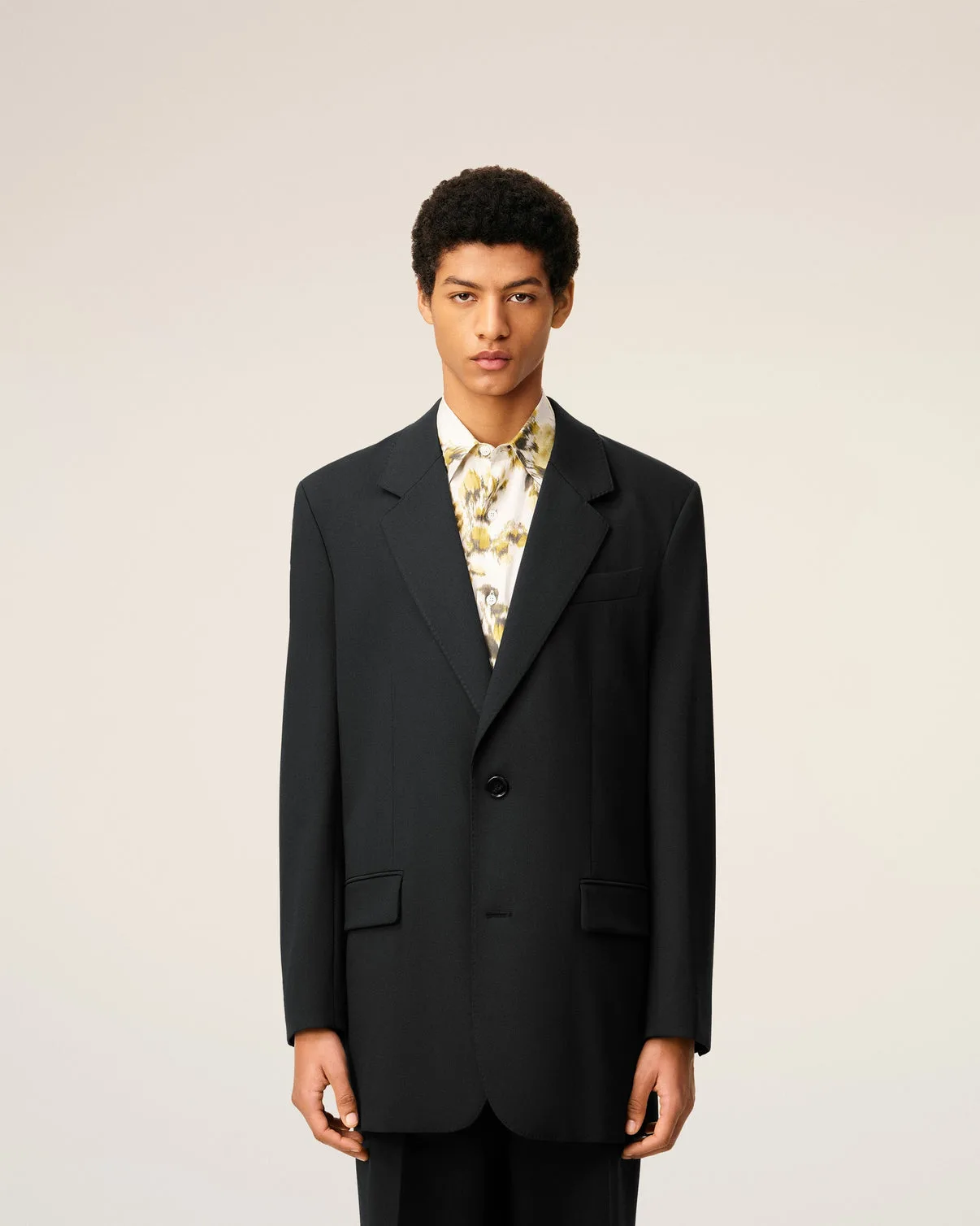 Black Wool Loose Double Breasted Jacket