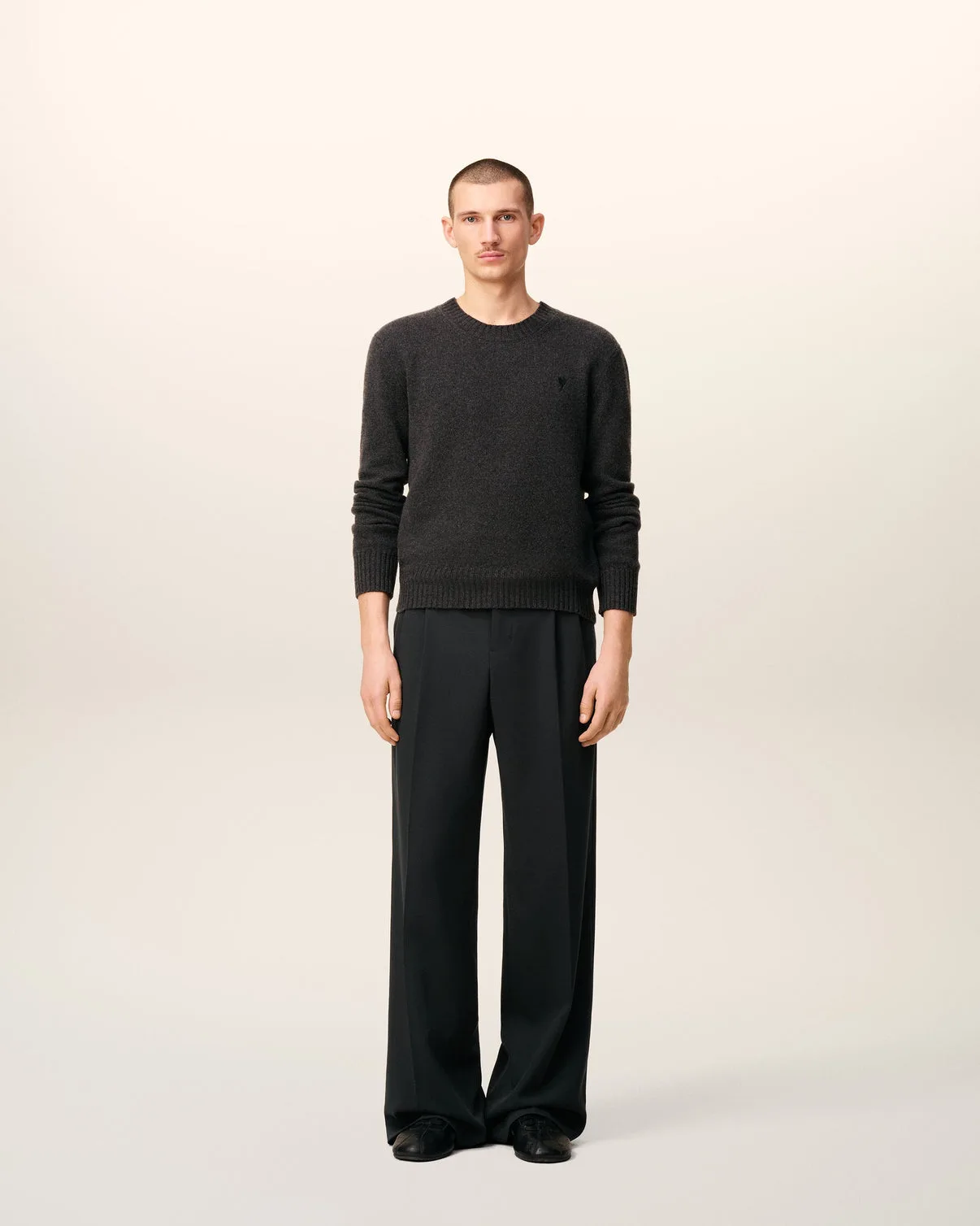Black Wool Low Waist Wide Pants