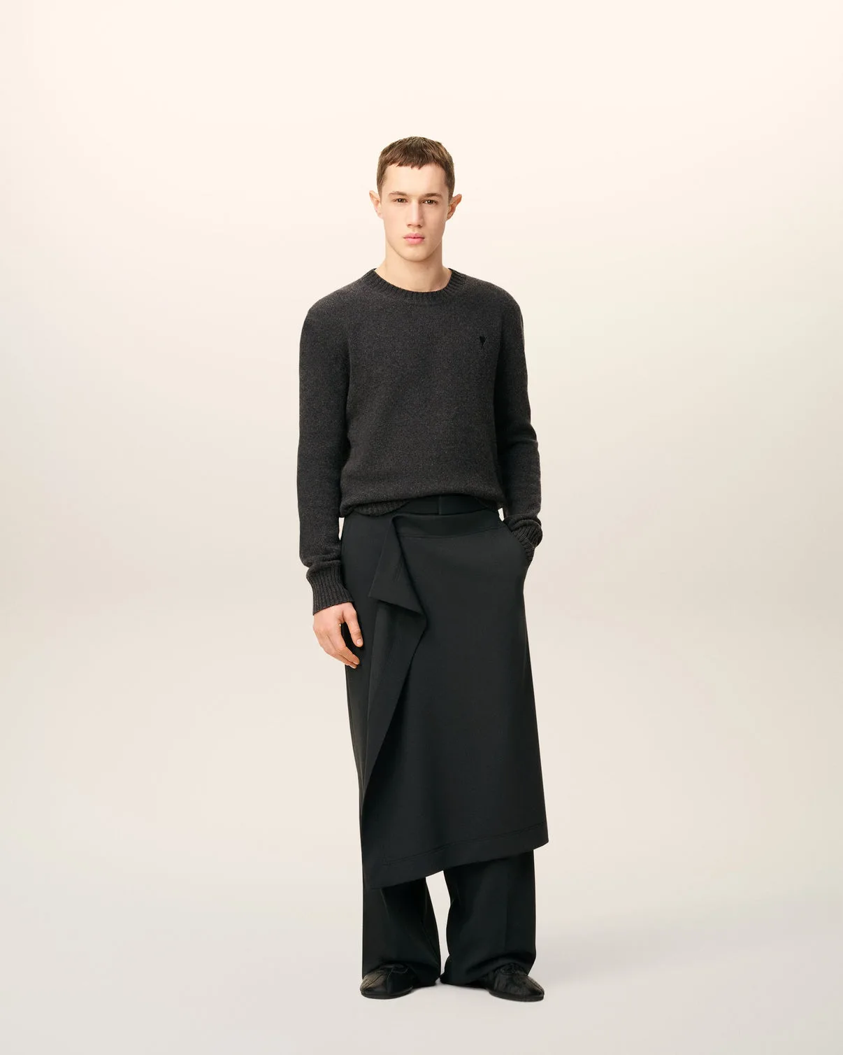 Black Wool Panel Large Pants