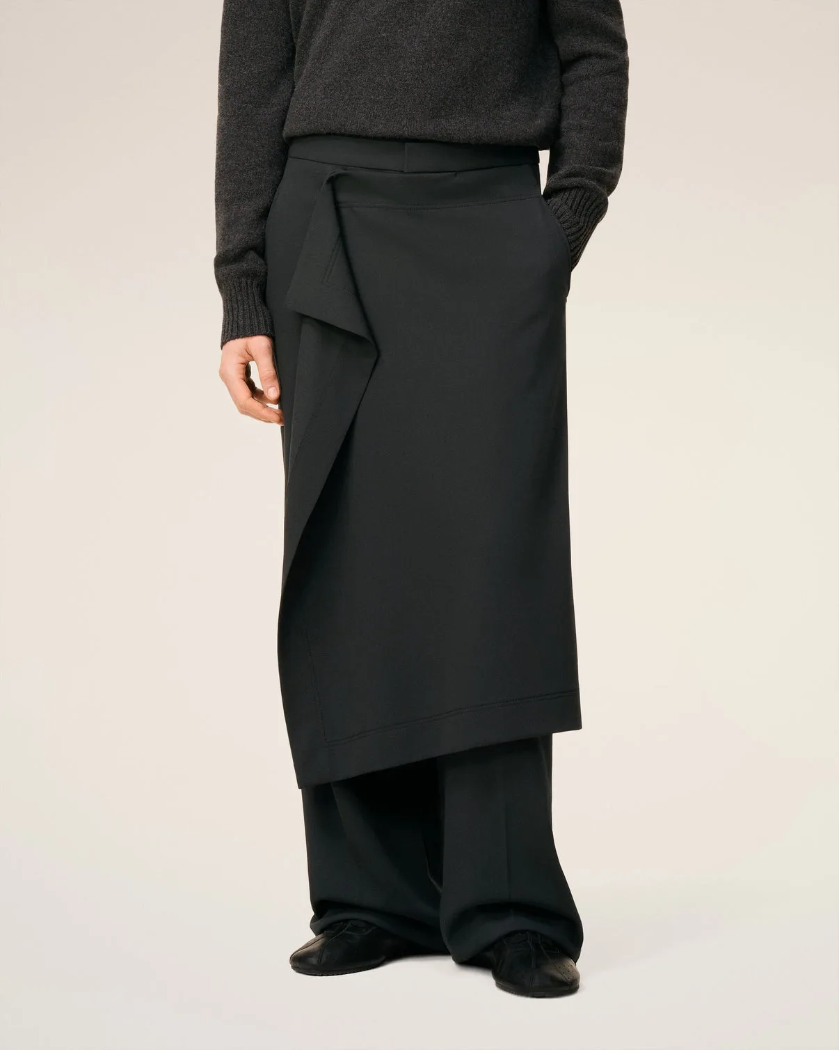 Black Wool Panel Large Pants