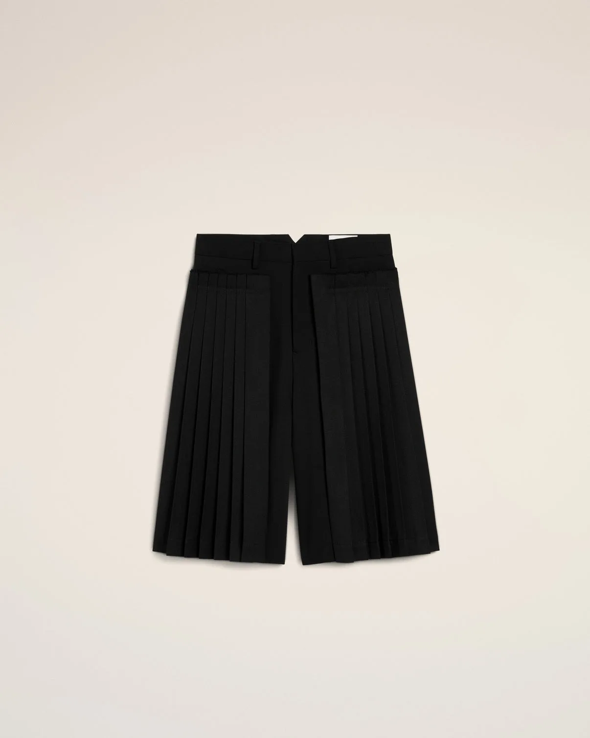 Black Wool Pleated Bermuda