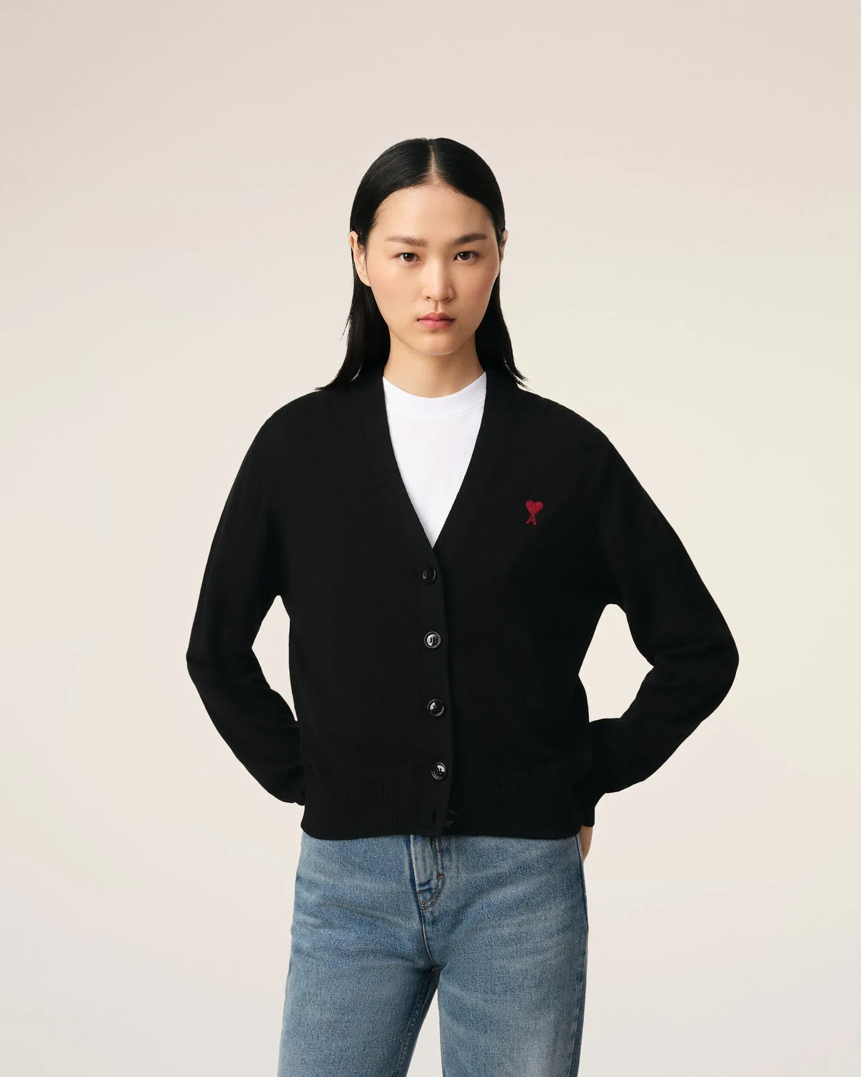 Black Wool Red Cardigan