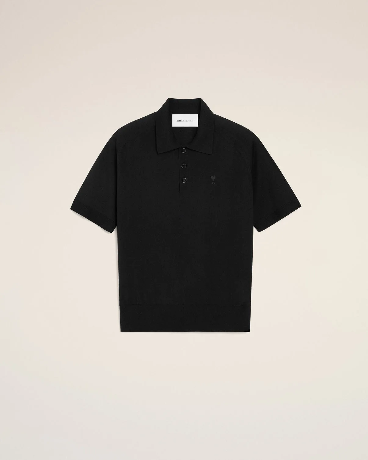 Black Wool Short Sleeves Polo