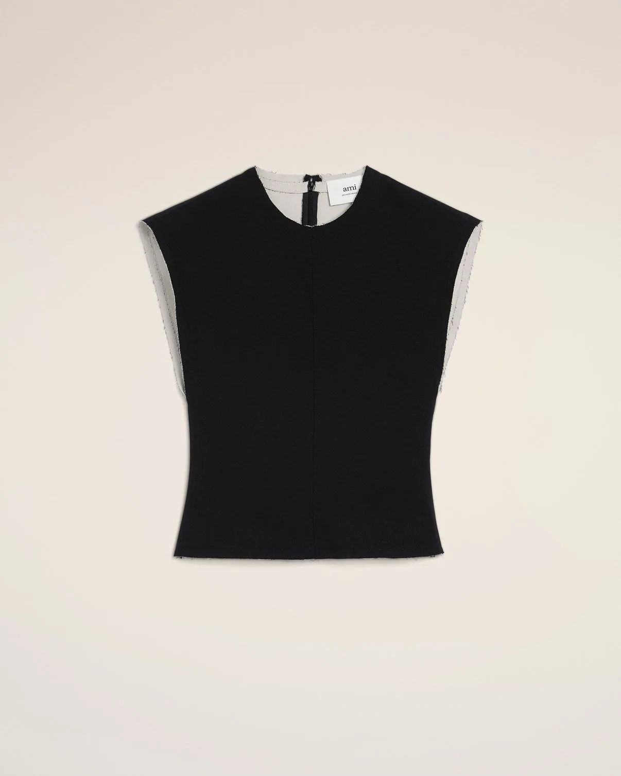 Black Wool Sleeveless Bicolor Top