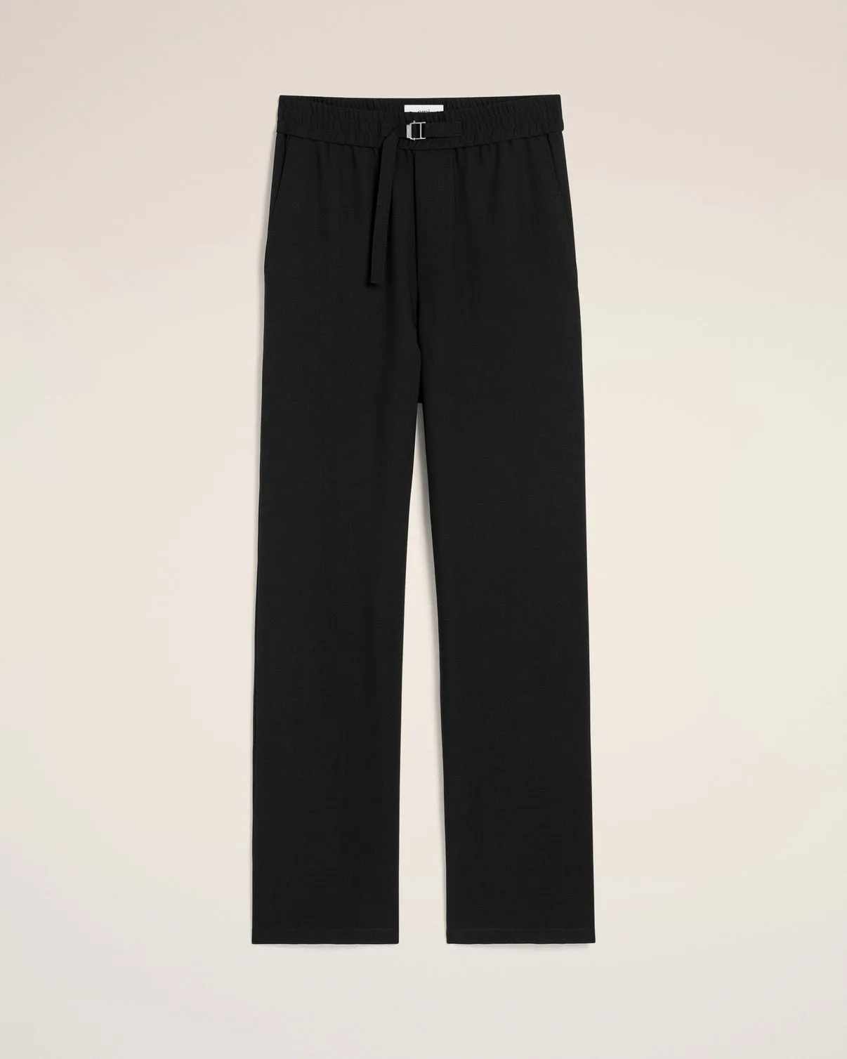 Black Wool Straight Fit Elasticated Pants