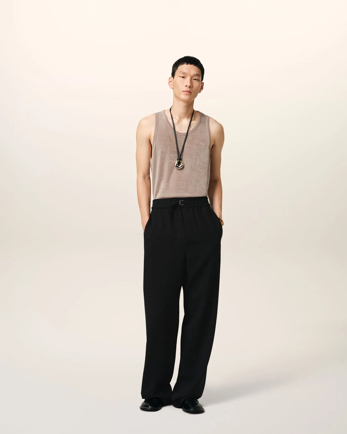 Black Wool Straight Fit Elasticated Pants