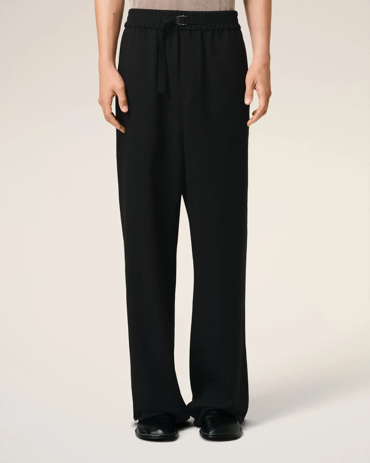 Black Wool Straight Fit Elasticated Pants