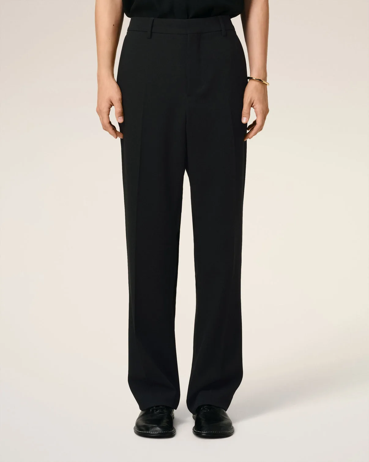 Black Wool Straight Fit Pants