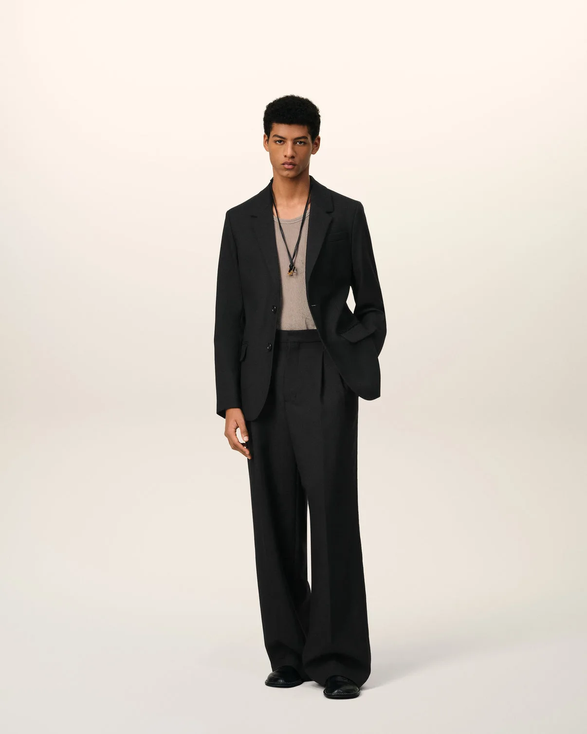 Black Wool Two Button Jacket