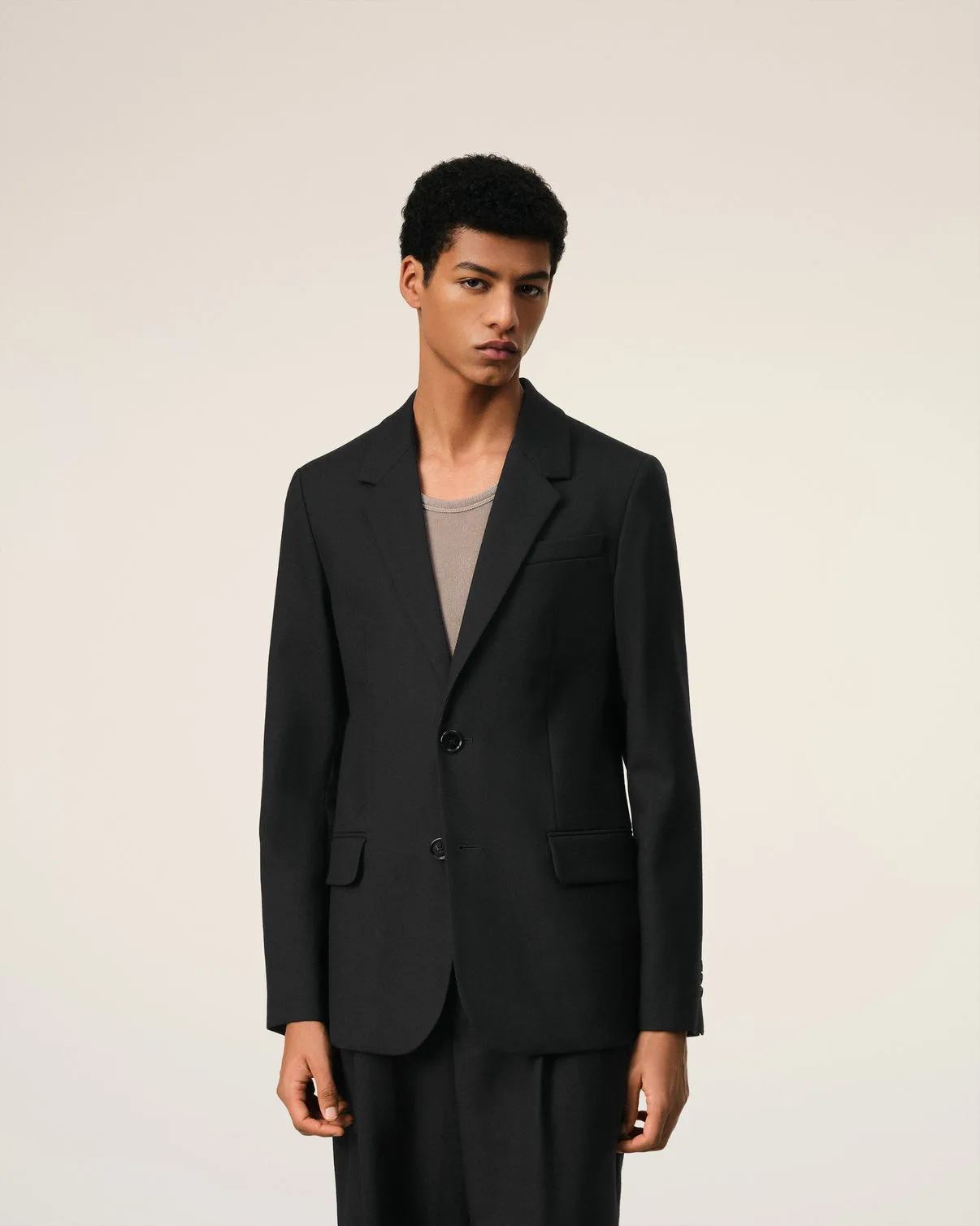 Black Wool Two Button Jacket