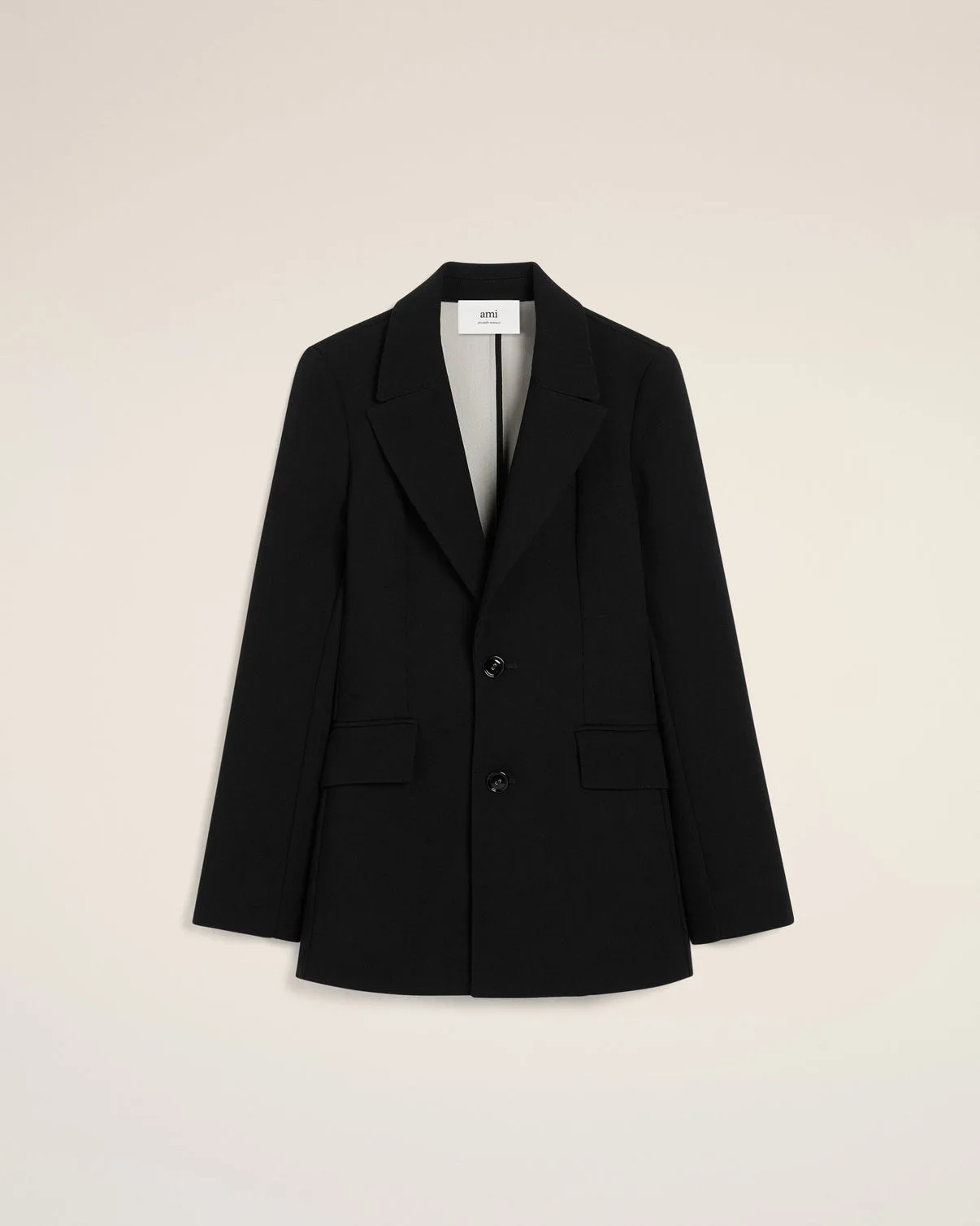 Black Wool Two Buttons Fitted Jacket