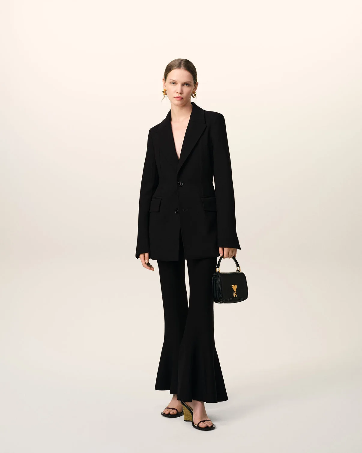 Black Wool Two Buttons Fitted Jacket