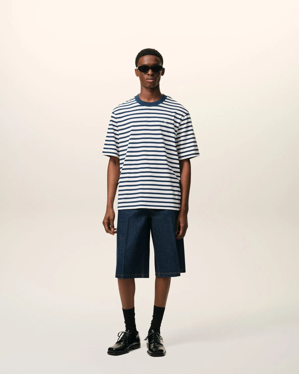 Blue Cotton Boxy Fit Mariniere T-shirt
