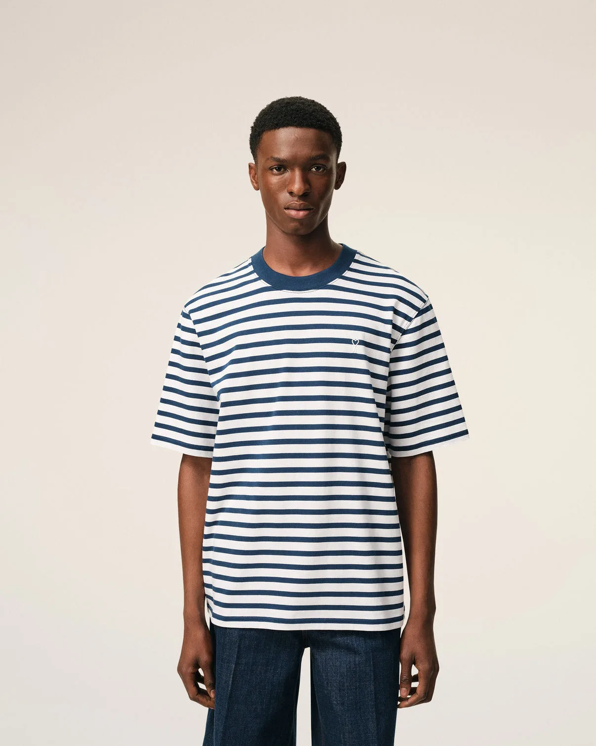 Blue Cotton Boxy Fit Mariniere T-shirt