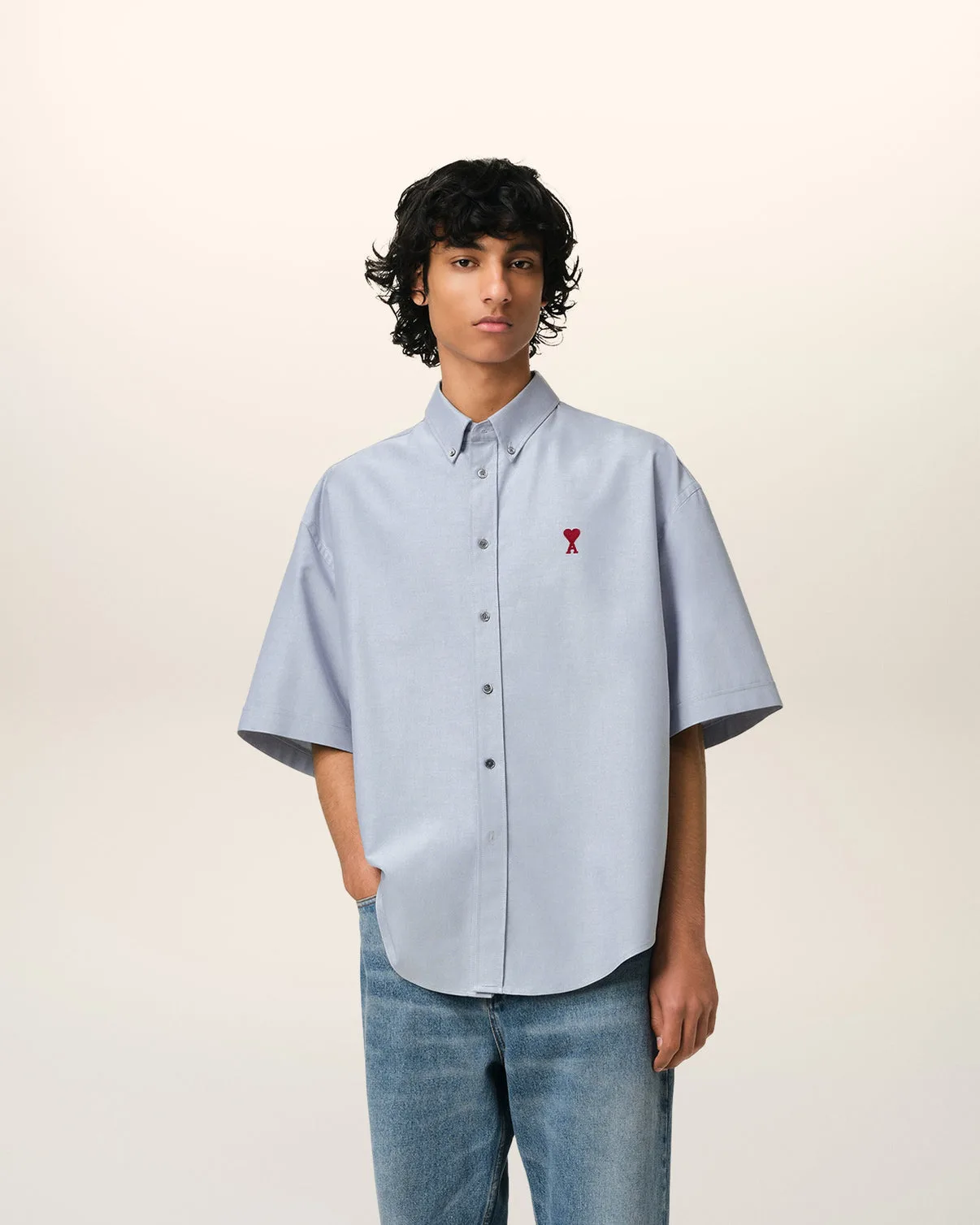 Blue Cotton Boxy Fit Short Sleeves Shirt