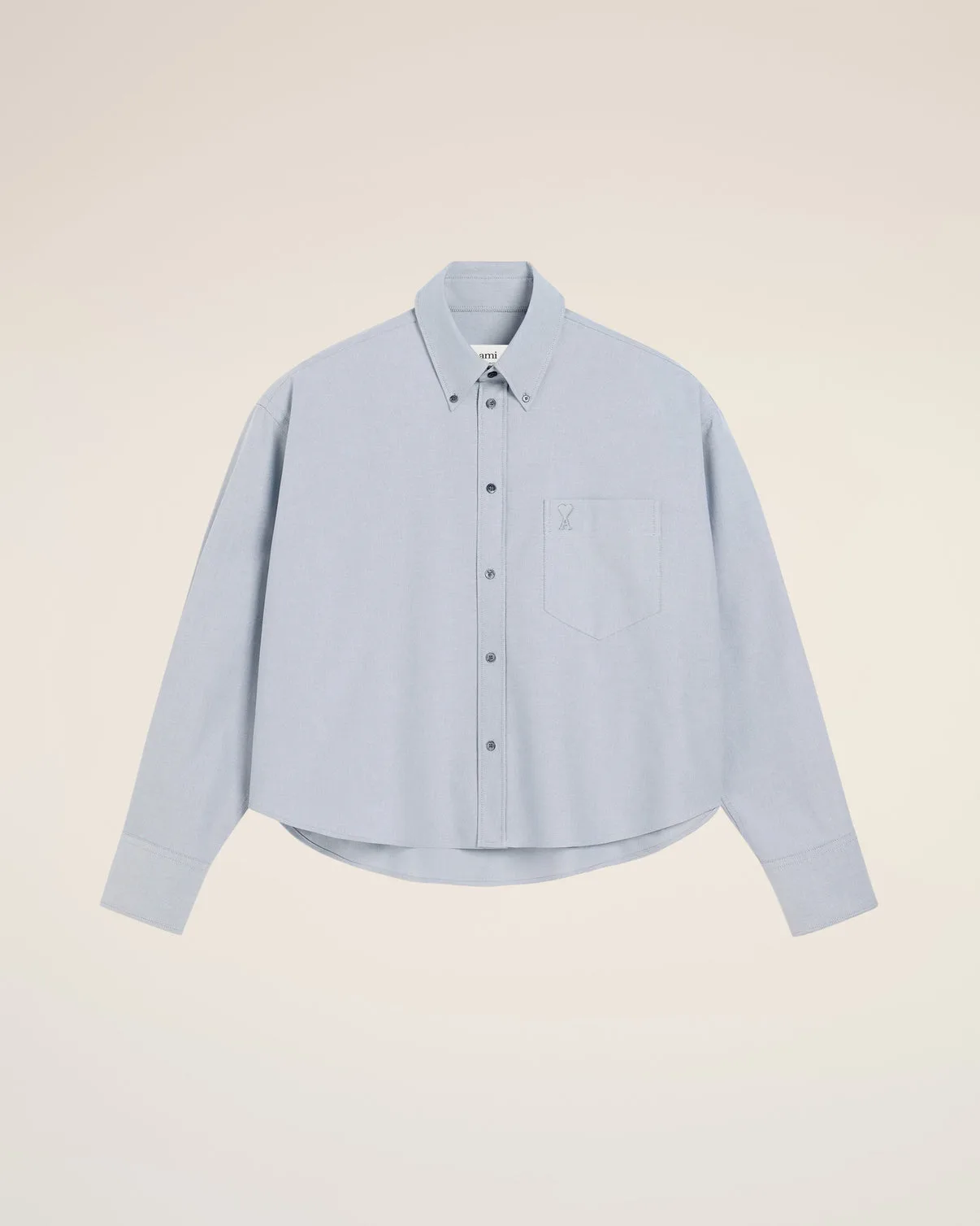 Blue Cotton Button-Down Cropped Oversized Shirt