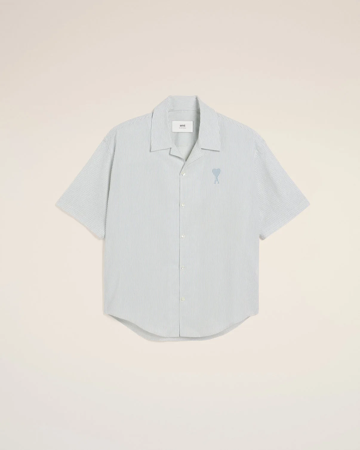 Blue Cotton Camp Collar Short Sleeves Shirt