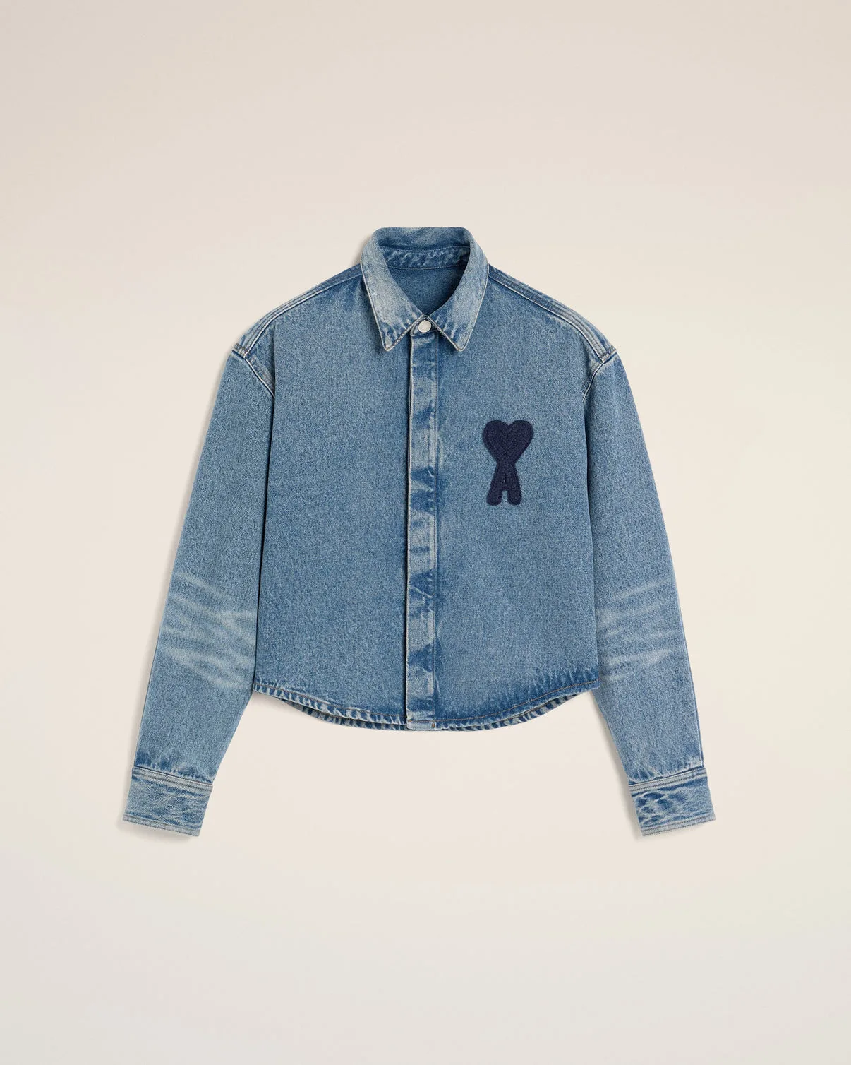 Blue Cotton Cropped Shirt