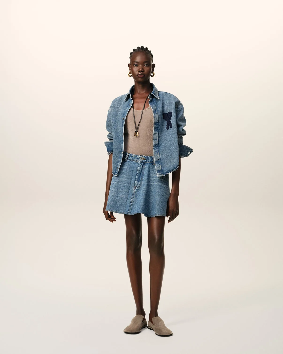 Blue Cotton Cropped Shirt