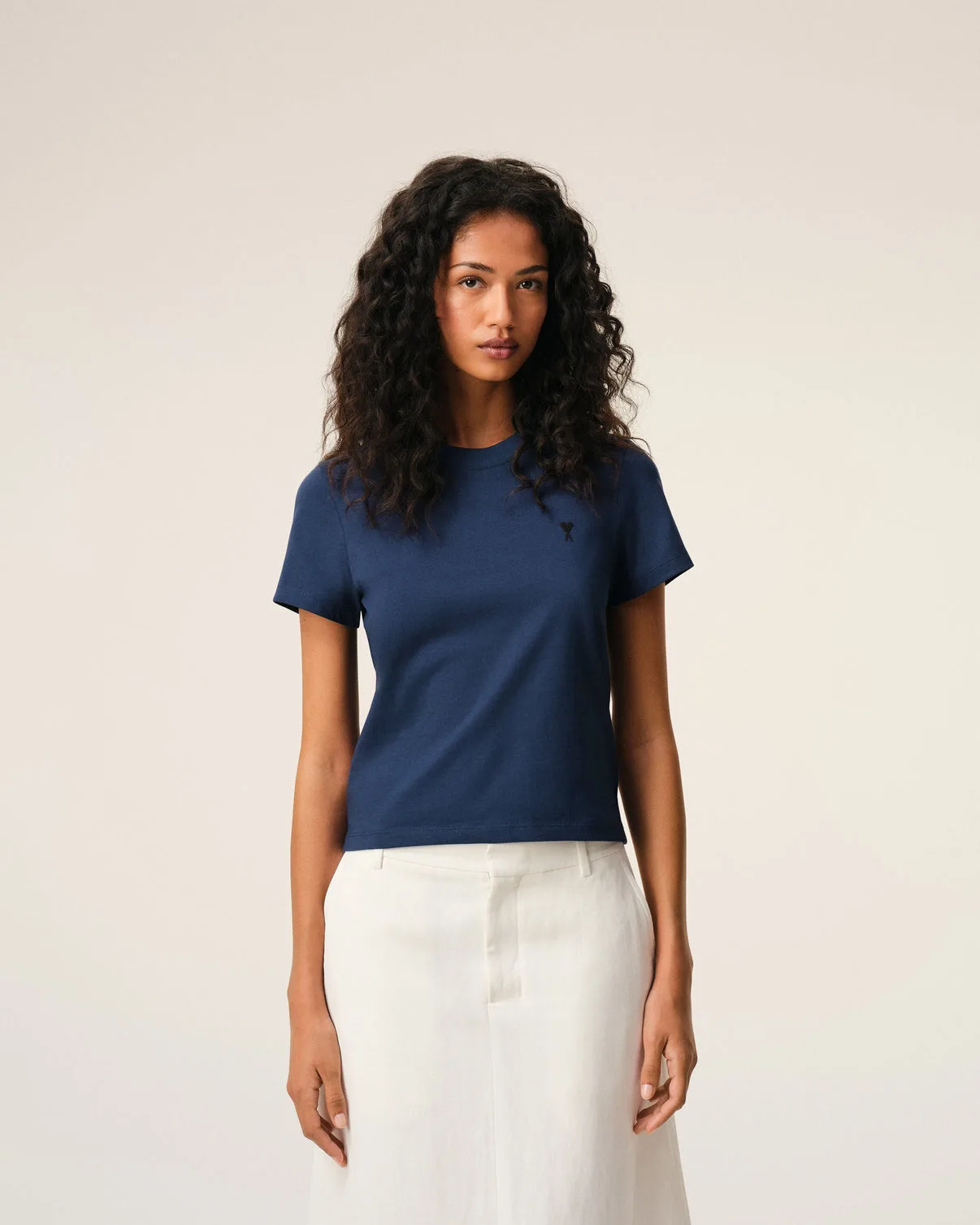 Blue Cotton Cropped T-shirt