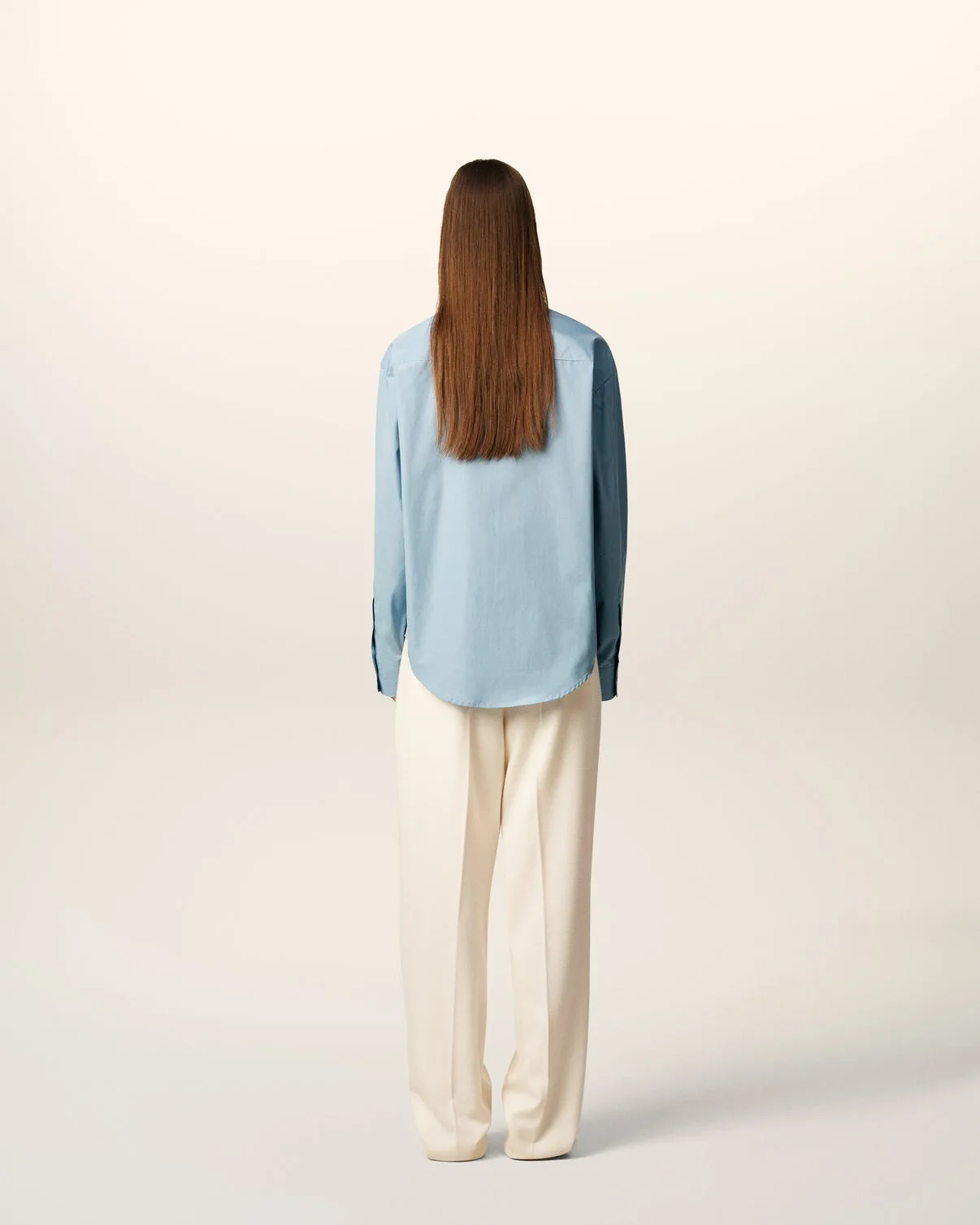 Blue Cotton Embossed Boxy Shirt