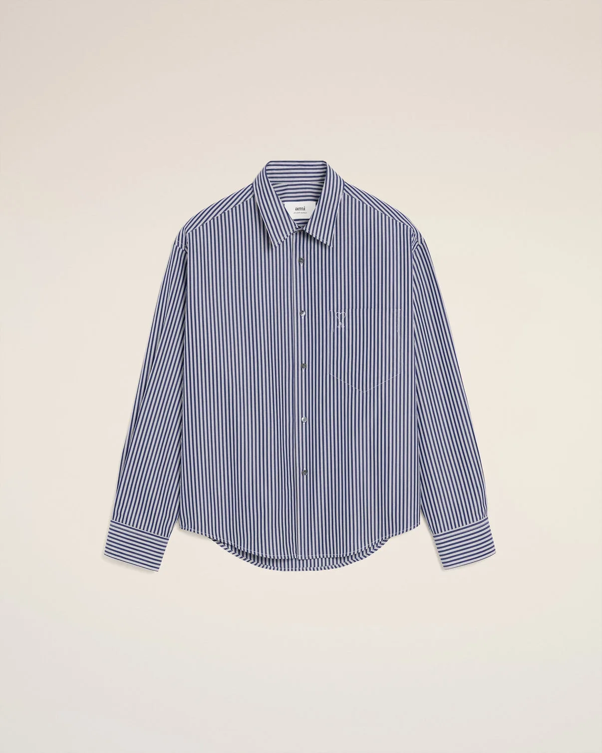 Blue Cotton Embossed Striped Boxy Shirt