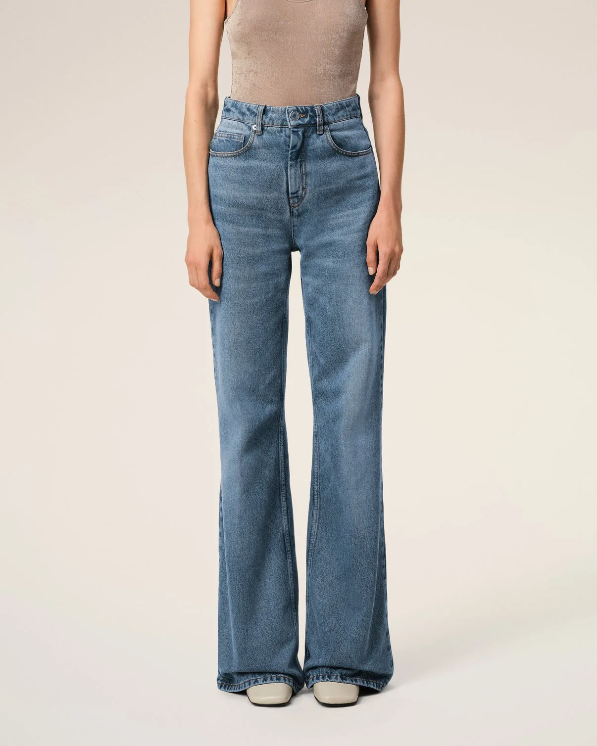 Blue Cotton Flare Fit Jeans