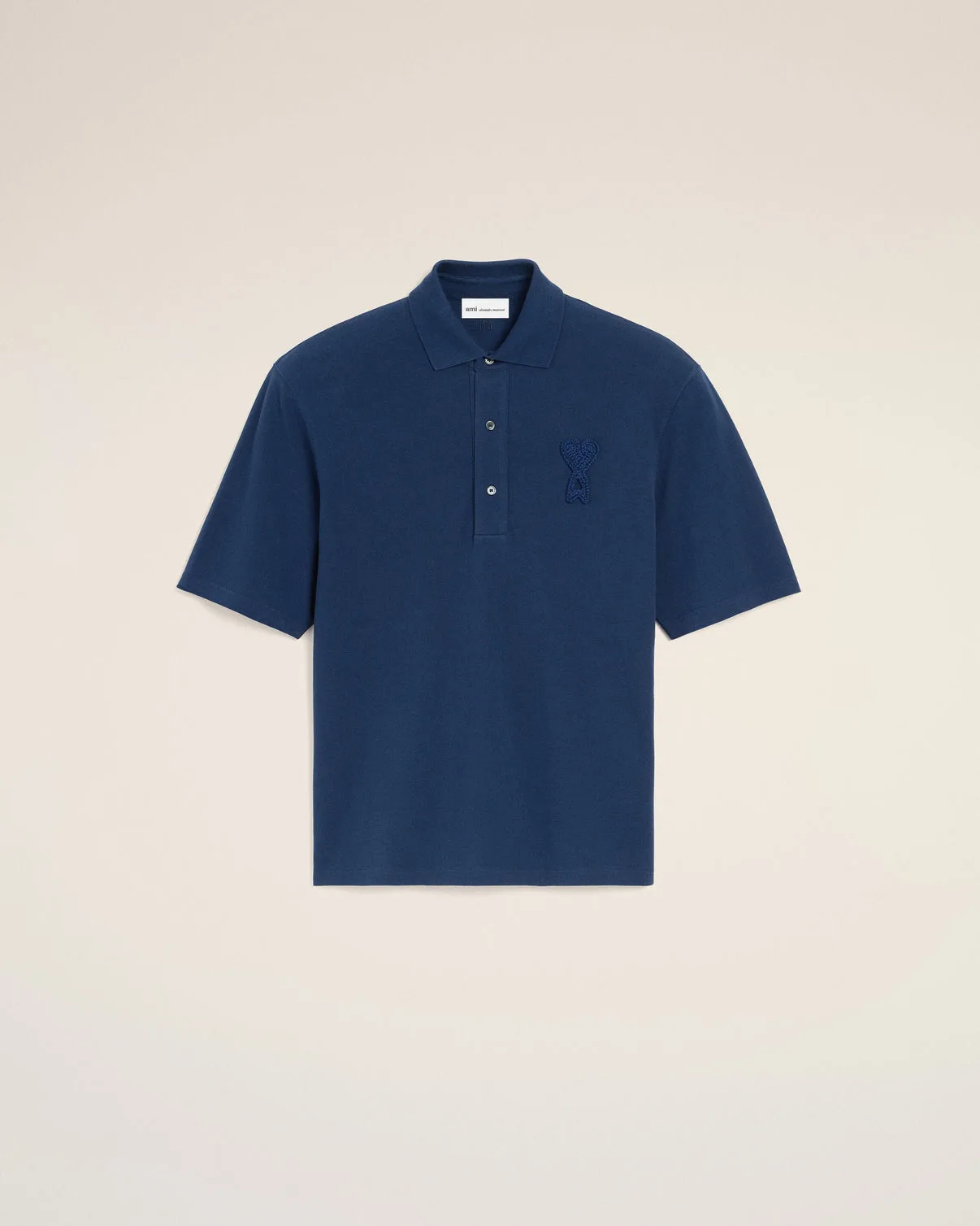 Blue Cotton Knitted Patch Polo