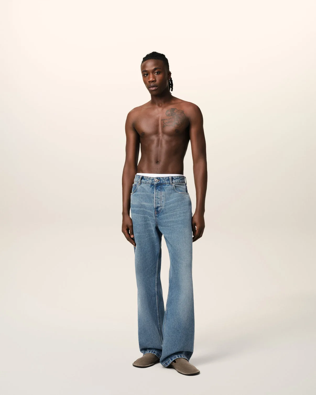 Blue Cotton Large Fit Jeans