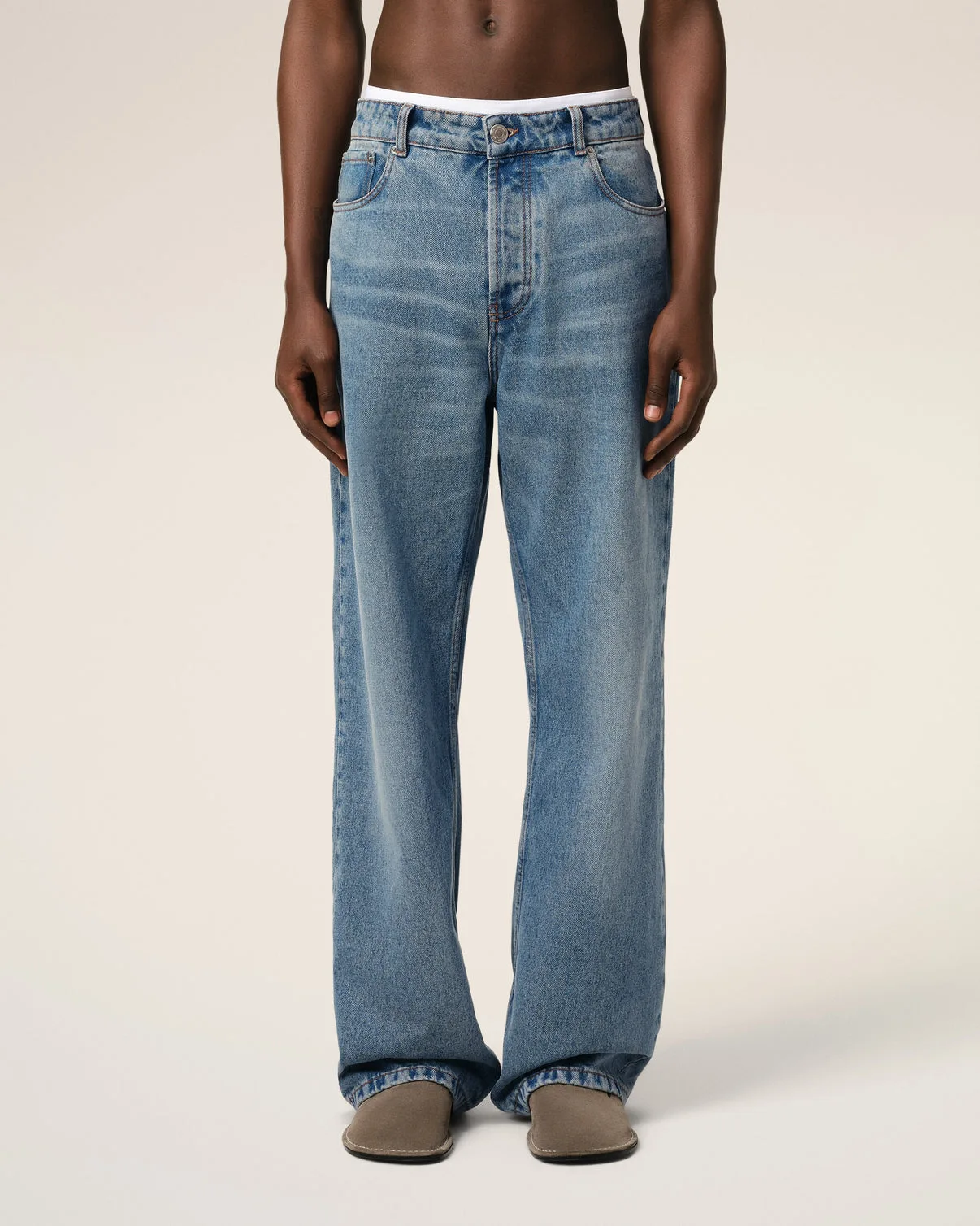 Blue Cotton Large Fit Jeans