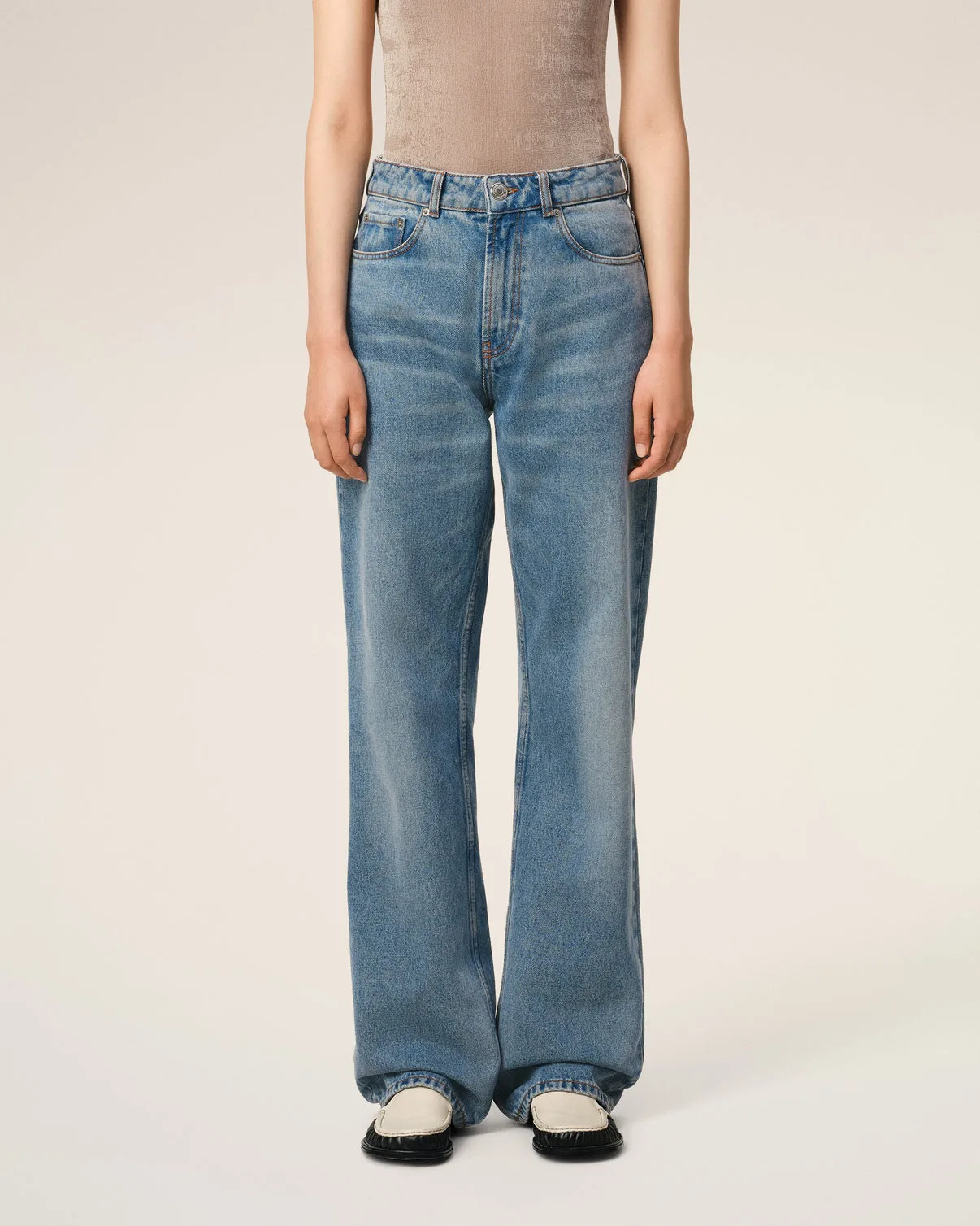 Blue Cotton Large Fit Jeans