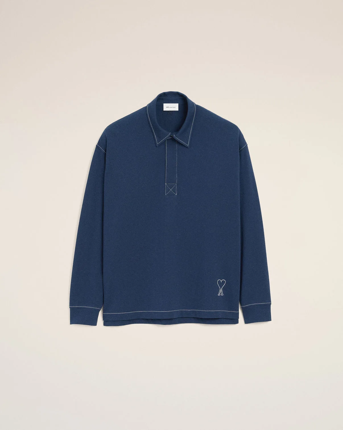 Blue Cotton Long Sleeves Polo