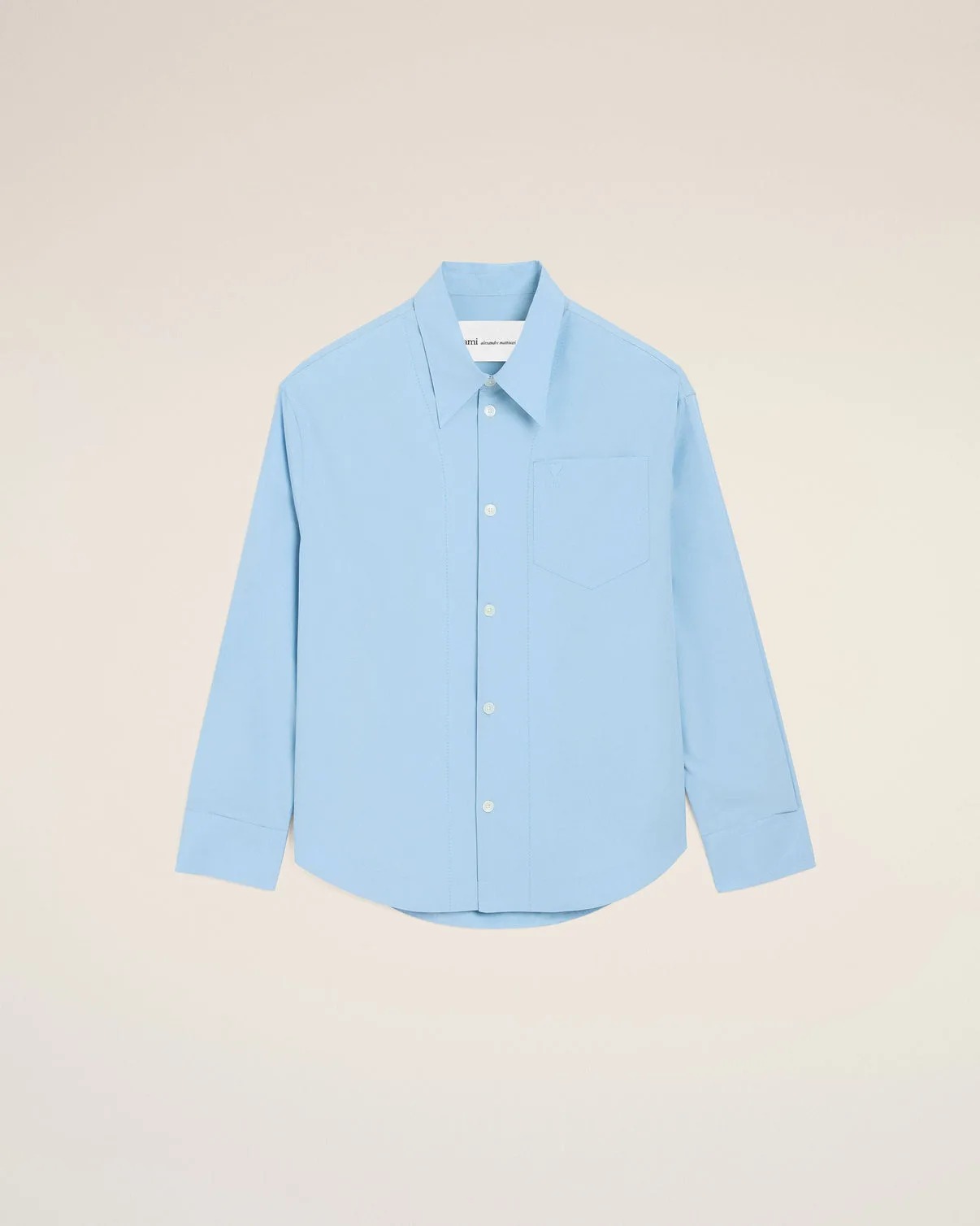 Blue Cotton Sharp Collar Wide Shirt
