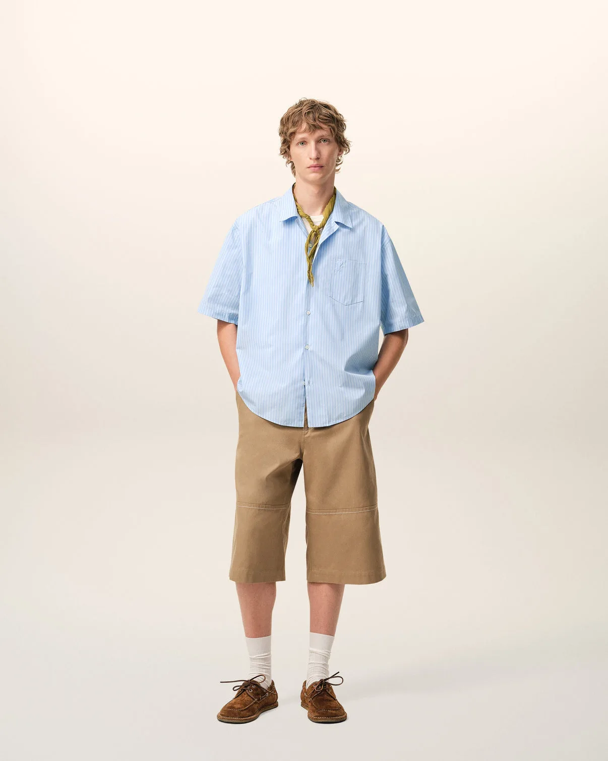 Blue Cotton Short Sleeve Boxy Shirt