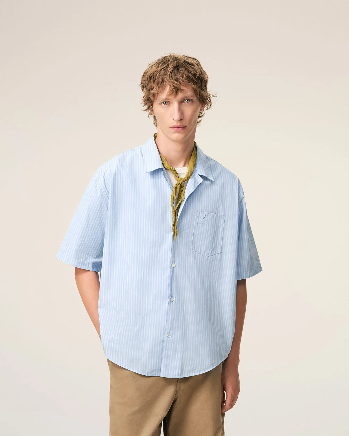 Blue Cotton Short Sleeve Boxy Shirt