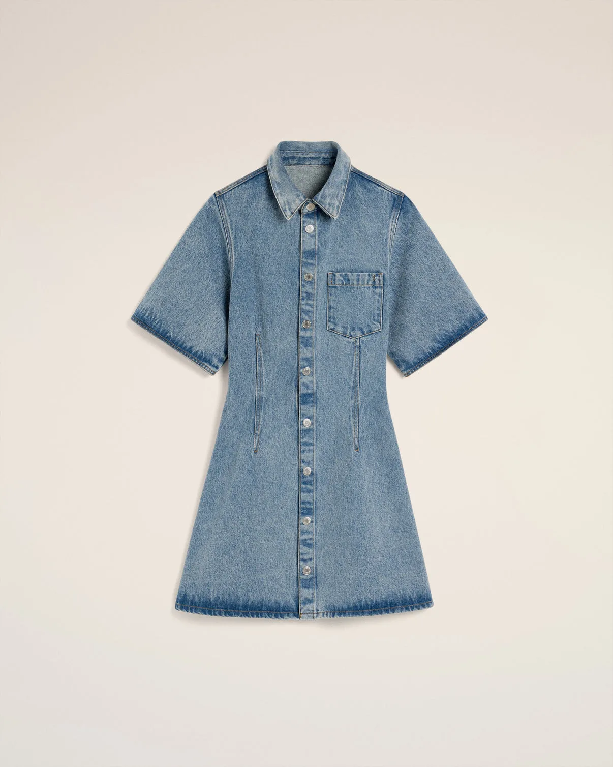Blue Cotton Short Sleeve Shirt Dress
