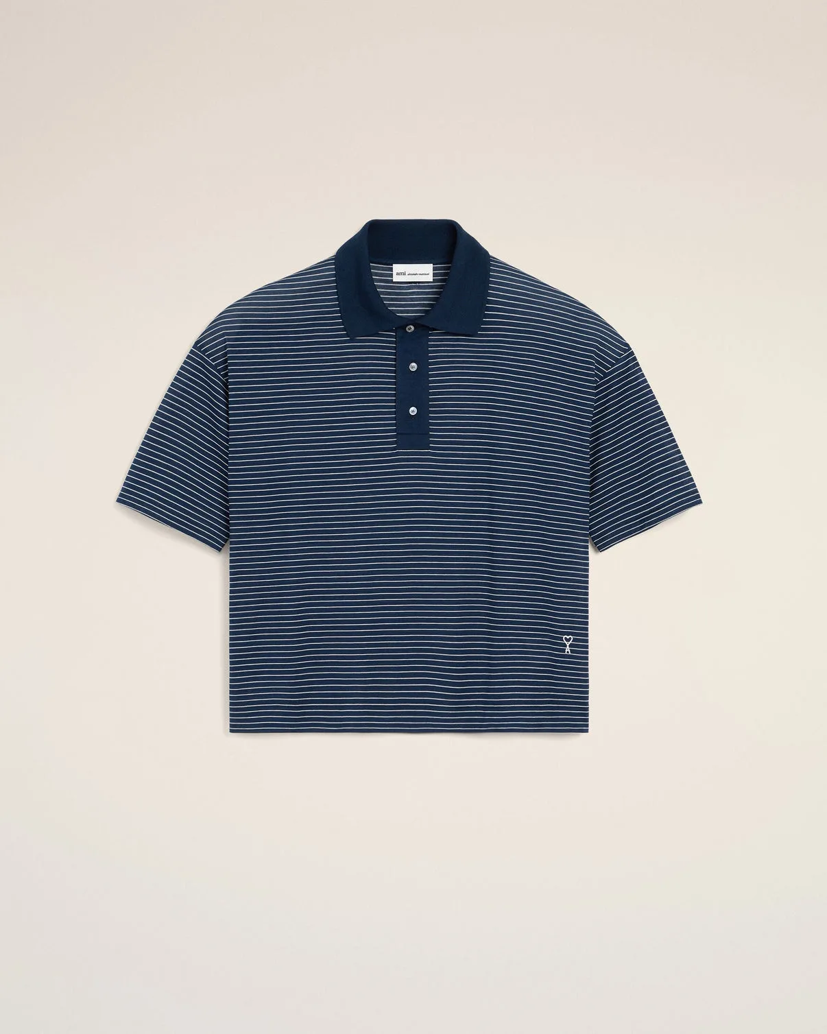 Blue Cotton Striped Polo