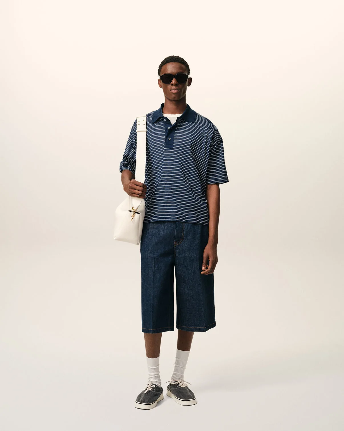 Blue Cotton Striped Polo