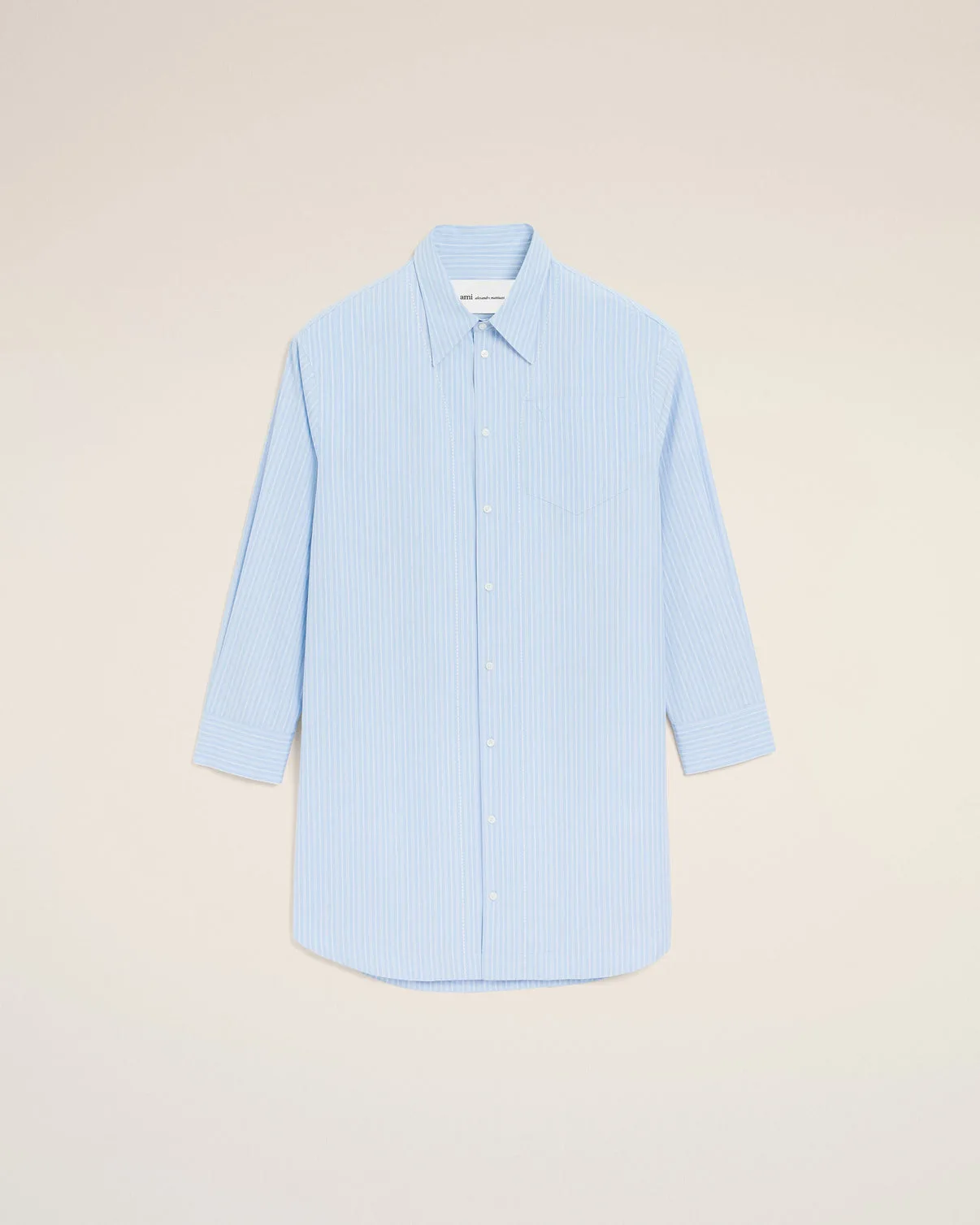 Blue Cotton Wide Shirt Dress