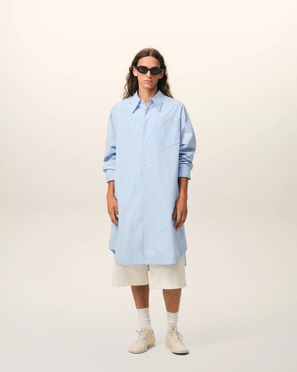 Blue Cotton Wide Shirt Dress