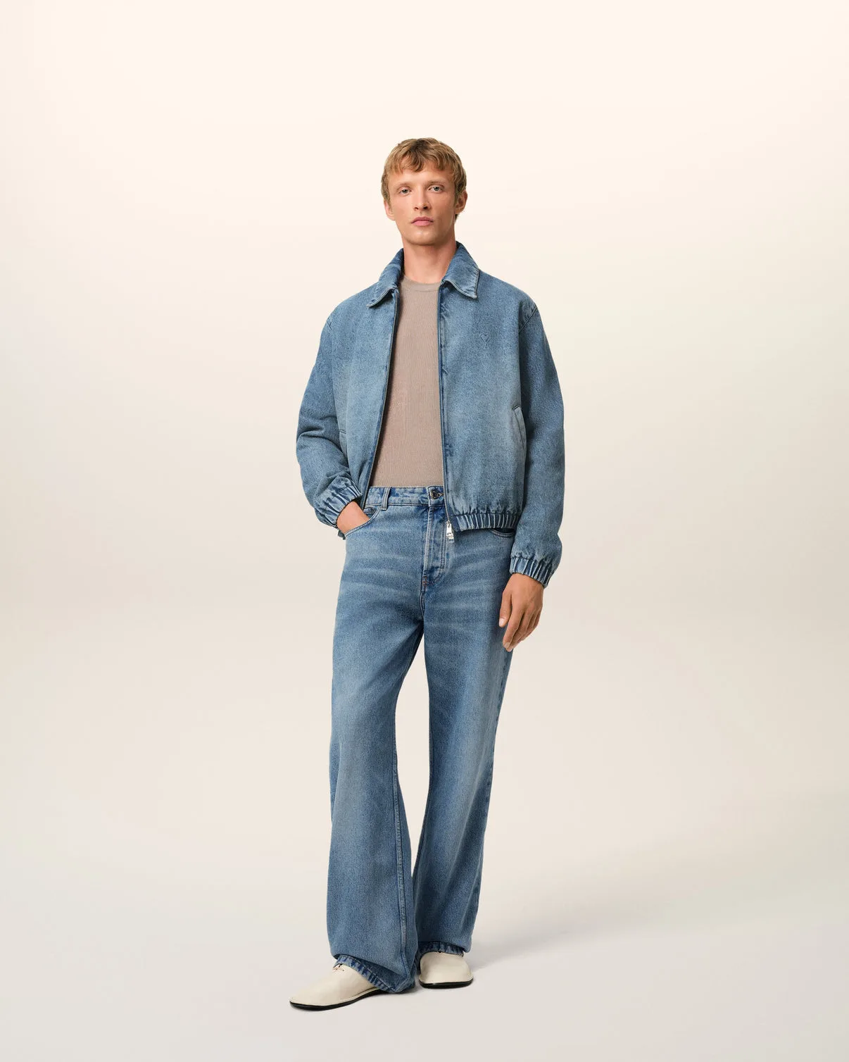 Blue Cotton Zipped Jacket