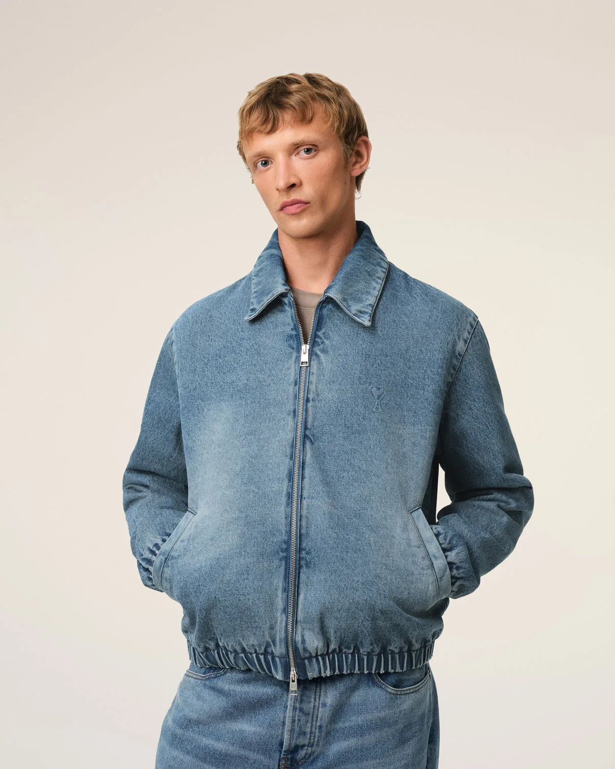 Blue Cotton Zipped Jacket