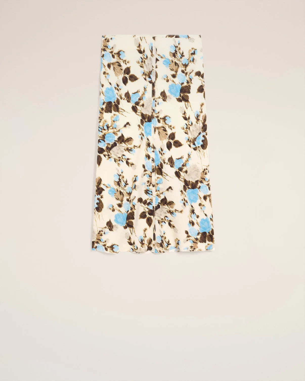 Blue Flower Printed Raw Edges Details Midi Skirt