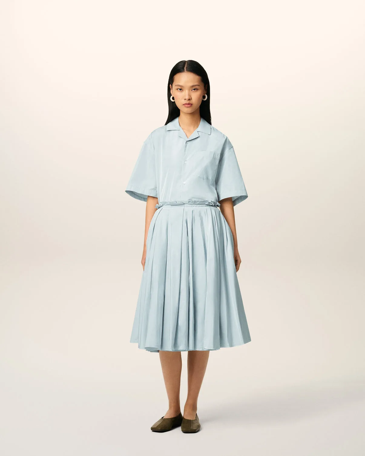 Blue Taffetas Midi Corolla Skirt