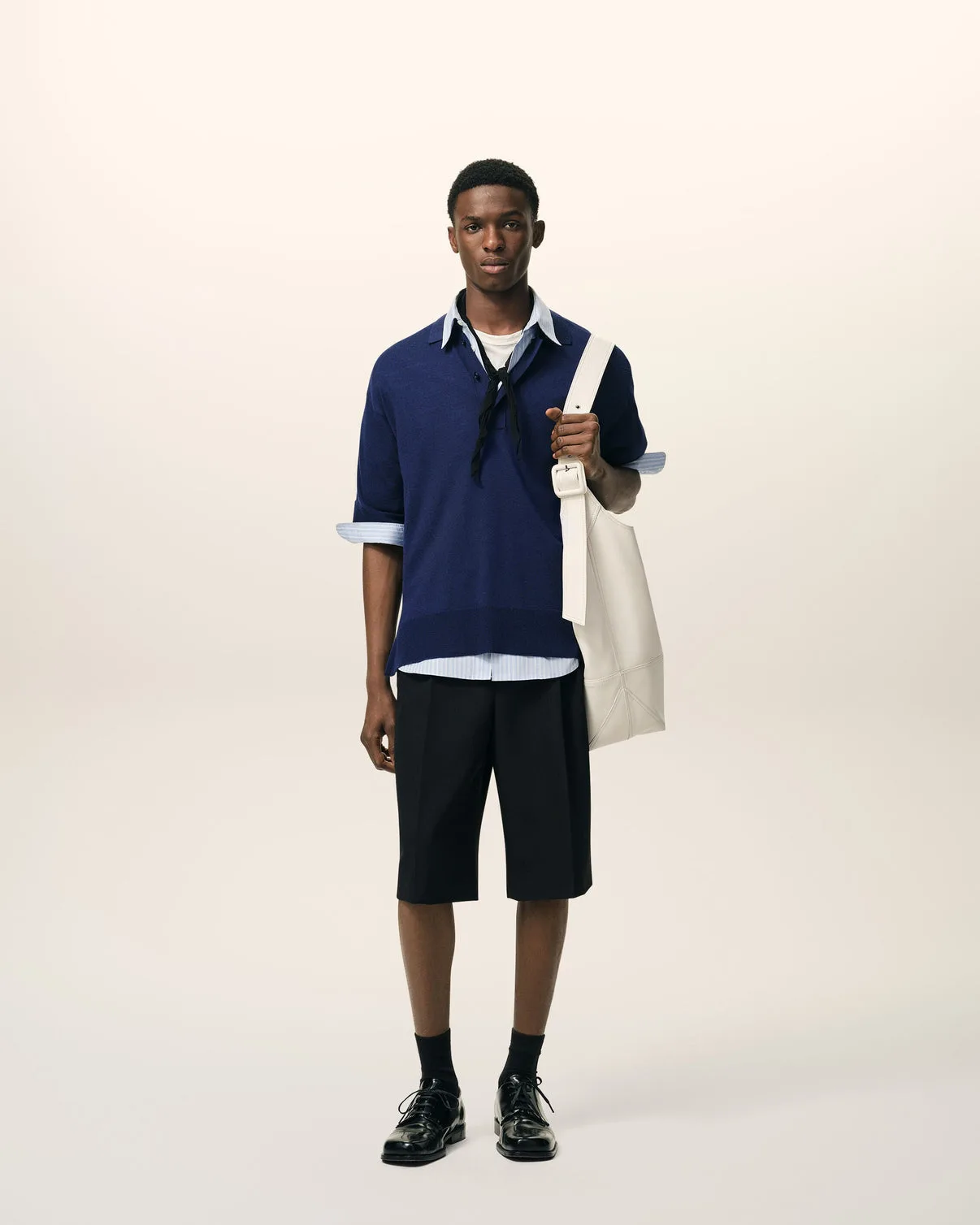 Blue Thin Wool Short Sleeves Polo