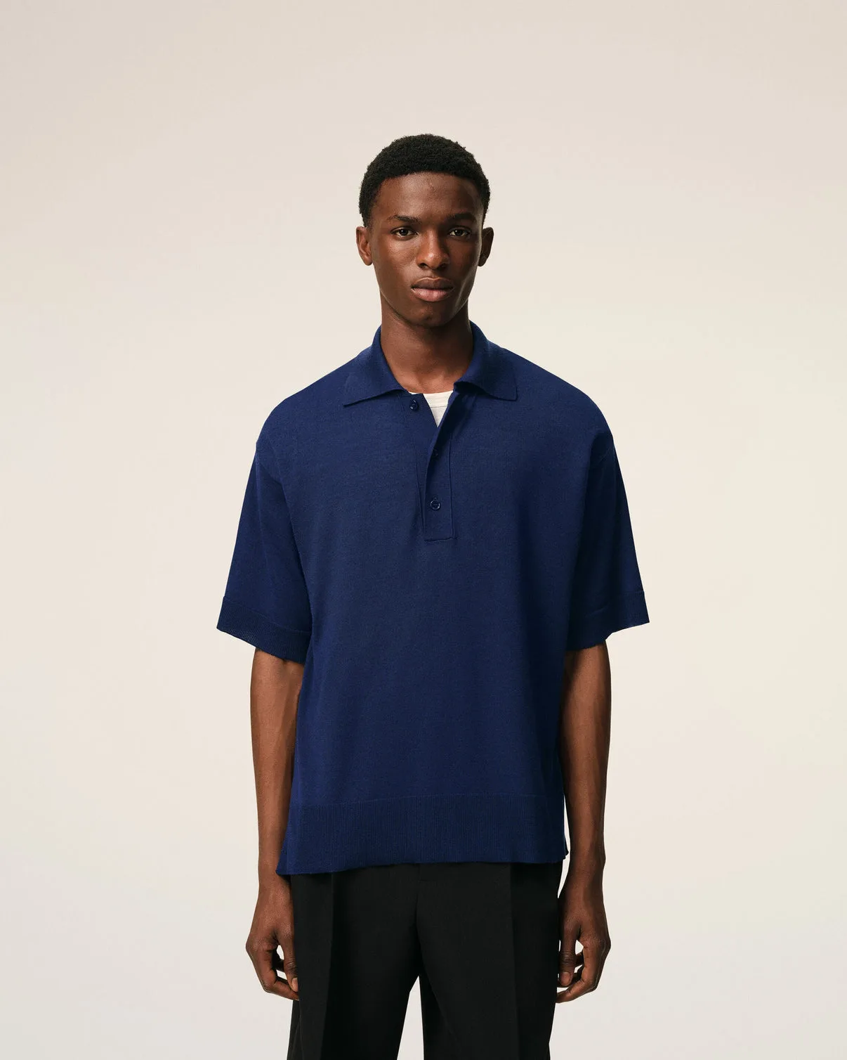 Blue Thin Wool Short Sleeves Polo
