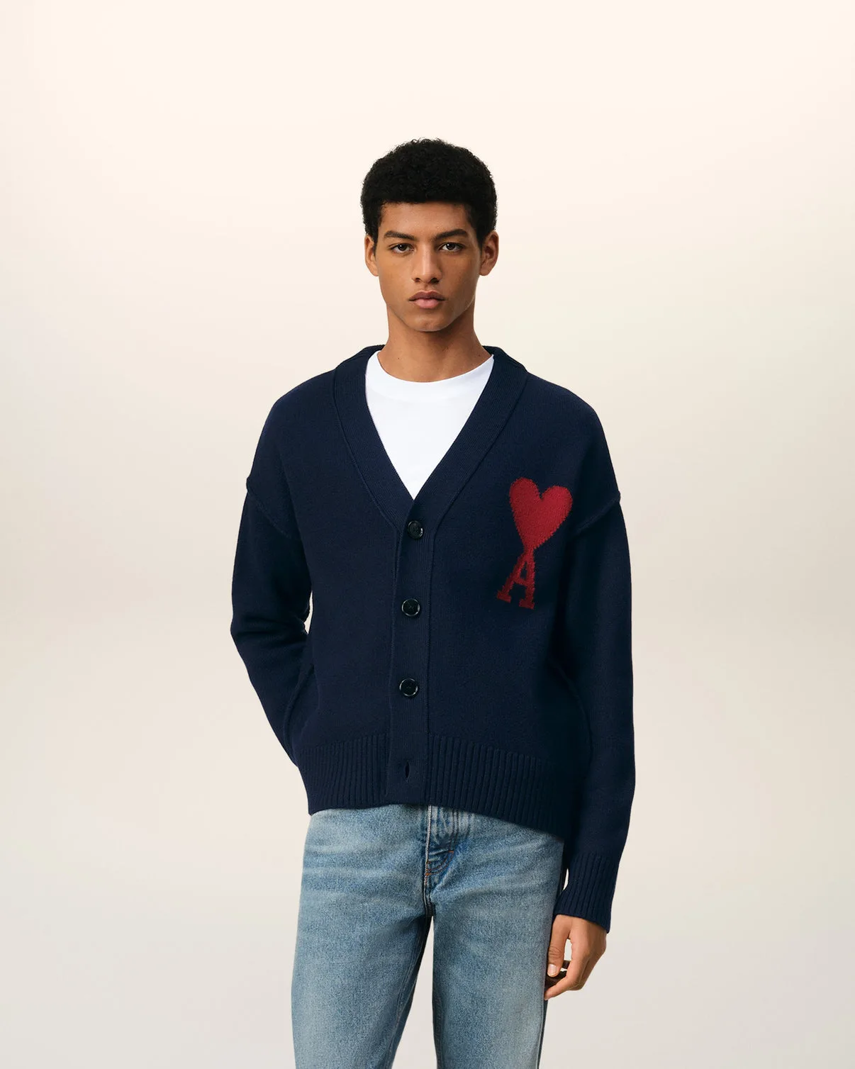 Blue Wool Red Cardigan